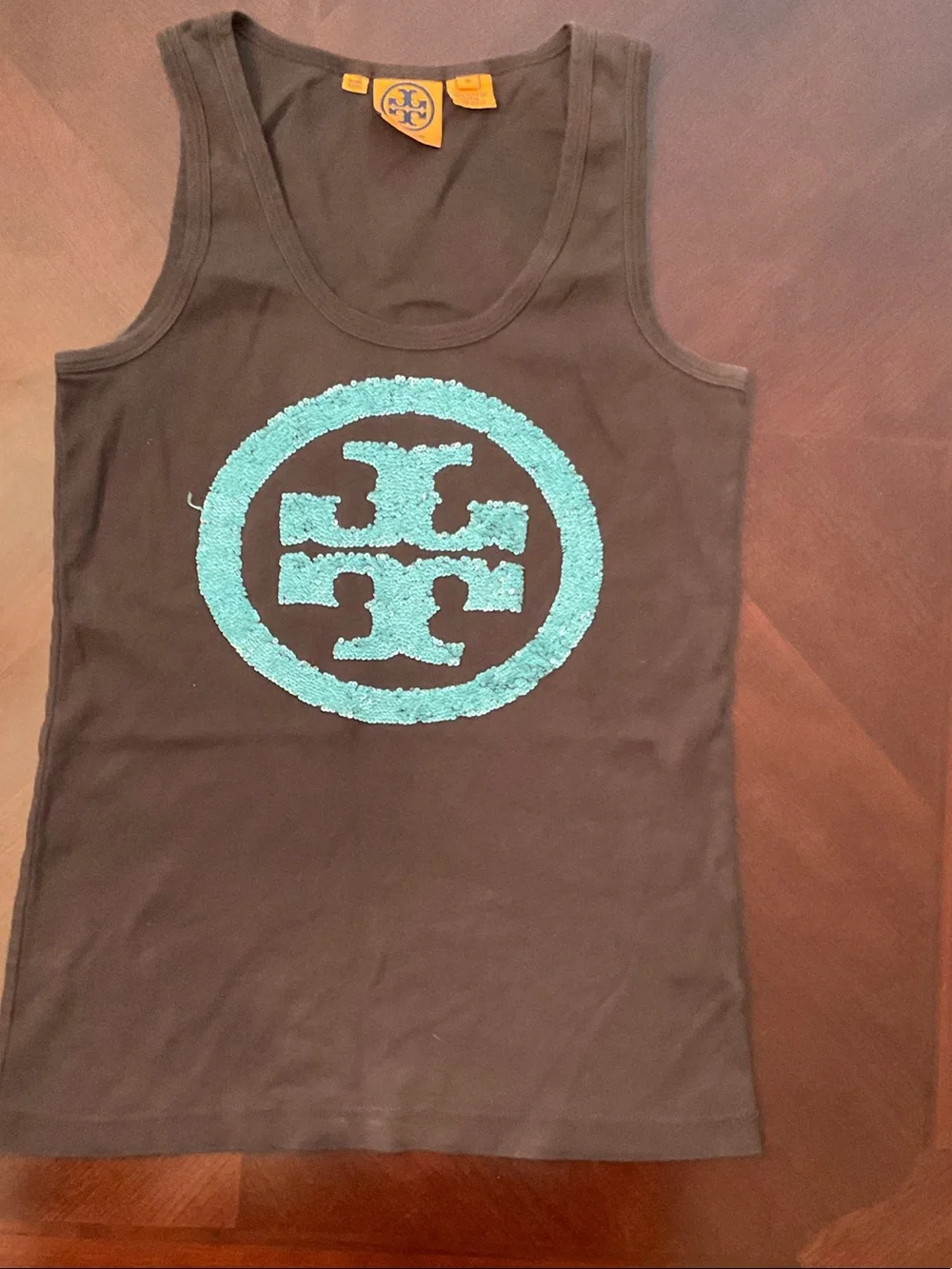 Tory Burch Brown Tank with Turquoise Logo Patch